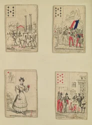 Vier Spielkarten zur Erinnerung an die Helden des Juli 1830, 1831